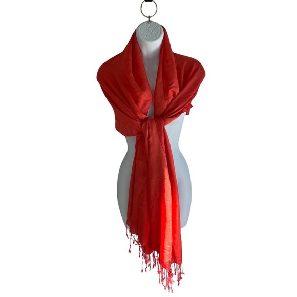 Red Lightweight Shawl Scarf Wrap With Fringe Trim 36" X 26" Elegant Accessory 1j - Picture 6 of 7